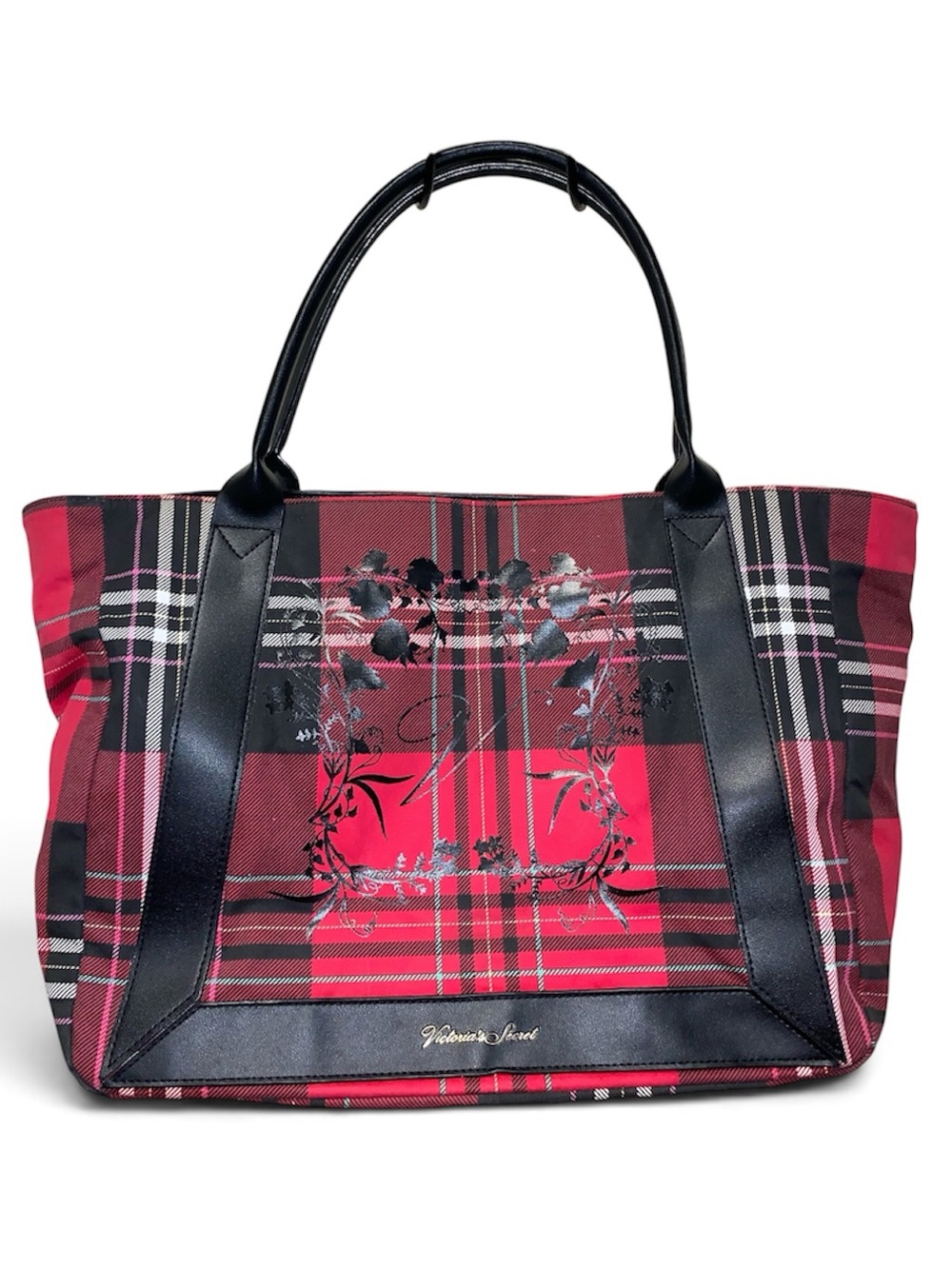 PINK Victoria's Secret Red and Black Tartan Tote with Modern Handles